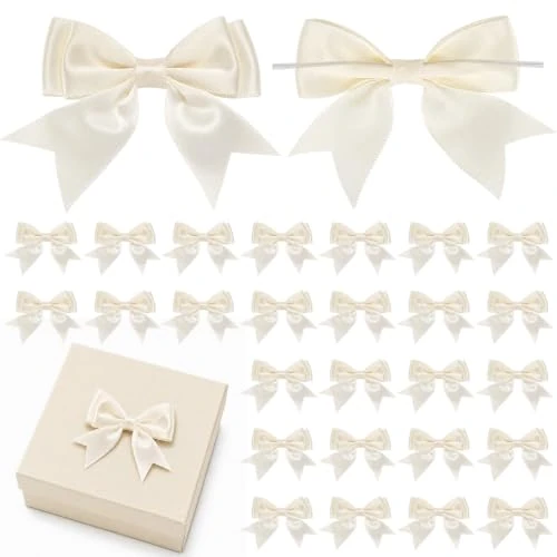 Offerta a tempo: AiQInu 50 Pezzi Fiocco Decorativo Beige, Doppio Coda di Rondine Fiocco Nastro di Raso7x6cmCon Filo Metallico Trasparente, Fiocchetti per Bomboniere Natale Festa DIY - 0.00% da 9.49 € a 9.49 €