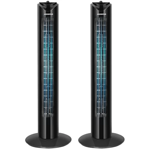 Offerta a tempo: Aigostar Ventilatore a torre Silenzioso, 3 Velocità Regolabile, Timer 120 Minuti, Oscillazione Automatica 70°, Ventilatore portatile salvaspazio senza pale per casa e ufficio, 81 CM, 45W, Nero, 2PZ - 15% da 99.99 € a 84.99 €