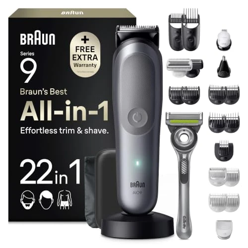 Offerta a tempo: Braun Rasoio Elettrico Barba e Capelli Serie 9, Accessori AIO9545 Grigio - 50% da 179.99 € a 89.99 €