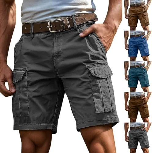 Offerta a tempo: Fccrian Pantaloncini Uomo Bermuda Cargo Uomo Loose Fit Pantaloni da Lavoro Tinta Unita Pantaloni con Tasche Laterali Gamba Dritta Bermuda da Lavoro con Tante Tasche Escursionismo Cargo Corti - 0.00% da 25.98 € a 25.98 €