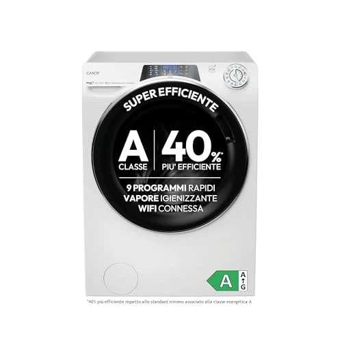 Offerta a tempo: Candy RapidÓ PRO Lavatrice 9 kg 1400 Giri/min Bianco, 15+1 programmi, Controllo remoto avanzato e contenuti extra (Wi-Fi + BLE), L x P x A (cm) 60x51x85 RP496DWMB12/1-S - 13% da 379.99 € a 329.00 €