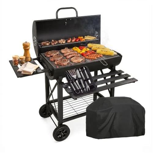 Offerta a tempo: RMF Barbecue a Carbonella con Griglia XL con Termometro Integrato - Kit Accessori e Copertura inclusi, Carrello in Acciaio Resistente con Ruote, Ripiani Laterali Pieghevoli, Cassetto Raccogli-Cenere - 0.00% da 149.90 € a 149.90 €
