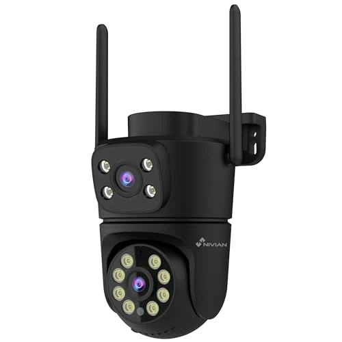Offerta a tempo: Telecamera di sicurezza esterna NVIIAN Dual 3MP SuperHD 2K WiFi con doppia lente – Nessun punto cieco, tracciamento automatico AI, audio bidirezionale, IP65, controllo tramite app Tuya (Nero) - 40% da 54.99 € a 33.26 €