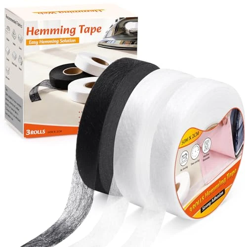 Offerta a tempo: VynyQoo 3Pezzi Nastro Termoadesivo Per Tessuti Da 50 Metri, 2CM Di Larghezza, Nastro Termoadesivo Senza Cuciture, Ad Adesione Forte Per Pantaloni, Tende, Abbigliamento E Progetti Faidate - 0.00% da 7.49 € a 7.49 €