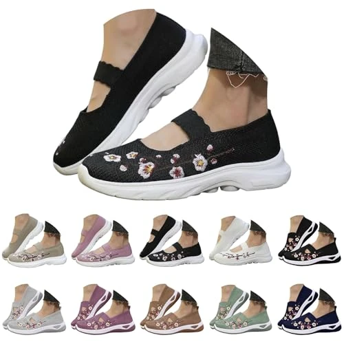 Offerta a tempo: Scarpe Donna Estive Comode Scarpe Senza Lacci Donna Comode Ortopediche Sneakers Maglia Traspirante Ricamo Floreale Scarpe Ammortizzata Eleganti Leggere Sneaker da Sneakers Nero 39 - 0.00% da 29.99 € a 29.99 €