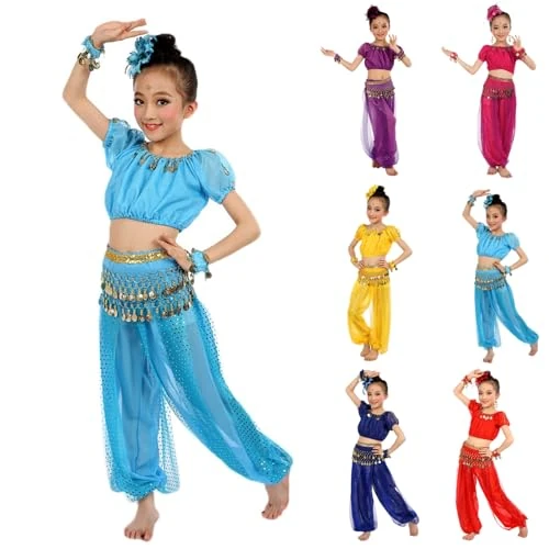 Offerta a tempo: Generico Costume da Ballerina del Ventre Vestito da Danza del Ventre per Bambina con Paillettes Abito Ballo Arabo Principessa Maniche Corta Costum Pantaloni Danza Vestito per Spettacoli Carnival - 0.00% da 27.99 € a 27.99 €