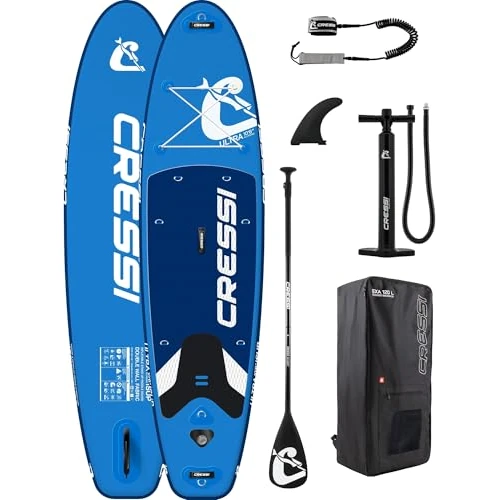 Offerta a tempo: CRESSI dal 1946 - Ultra Isup Set - Tavola Sup Gonfiabile Adulti Grande Stabilità e Resistenza Completa di Accessori Pagaia Pinna Pompa Laccio Borsa Zaino - Blu - 320x81x8 cm Max 130 kg - 17% da 299.99 € a 249.99 €