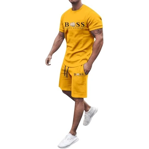 Offerta a tempo: Vhersily Tuta Uomo Completa Estivi 2 Pezzi Tute Cotton Tee Shirt a Manica Corta e Pantaloncino con Tasche Coulisse Set Ginnastica Traspirante Casual Streetwear per Trekking e Jogging Palestra Fitness - 0.00% da 12.99 € a 12.99 €
