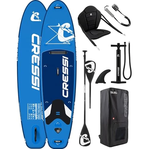 Zeitlich begrenztes Angebot: CRESSI seit 1946 - Ultra Isup Kayak Set - Aufblasbares SUP Board mit Sitz Erwachsene Große Stabilität Strapazierfähigkeit Komplett Zubehör Paddel Flosse Pumpe Tasche-Blau_320x81x15 cm Max 130 kg von 349.99 € auf 349.99 € (0.00