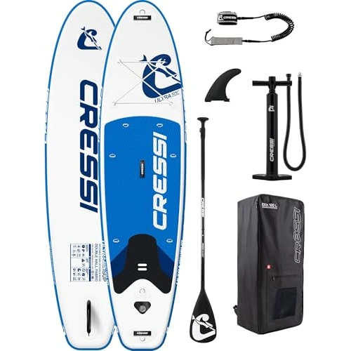 Offre limitée : CRESSI depuis 1946 - Ultra Isup Set - Planche de SUP Gonflable pour Adultes, Stable et Résistante Accessoires tous Inclus Pagaie Aileron Pompe Leash Sac Transport - Blanc/Bleu - 320x81x8 cm Max 130 kg de 299.99 € à 249.99 € (17% de remise)