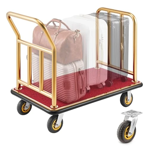 Oferta limitada: VEVOR Carrito de Transporte para Hotel, Carro de Equipaje de Acero Inoxidable con Plataforma de 1080 x 650 mm, Capacidad 340 kg con Ruedas de Goma, Plataforma Alfombrada Roja para Resorts Recepciones de 336.52 € a 336.52 € (ahorro 0.00%)