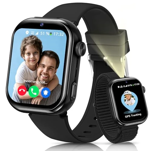 Offerta a tempo: 4G Smartwatch Bambini, Orologio GPS Bambini con Chiamate Videochiamate, Chat Vocale, modalità Scuola, Doppia Fotocamera, Sveglia, Contapassi, IP68 Calcolatrice Smart Watch per Ragazzi e Ragazze, Nero - 0.00% da 79.99 € a 79.99 €