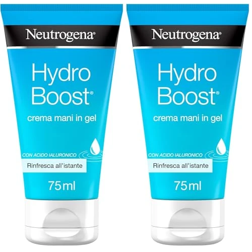 Offerta a tempo: Neutrogena Hydro Boost Crema Mani Gel, Crema mani secche e screpolate con Acido Ialuronico idratante per 24 ore, Hand cream dalla formula in gel rinfrescante e ultra-leggera, 75 ml (Confezione da 2) - 65% da 14.98 € a 5.22 €