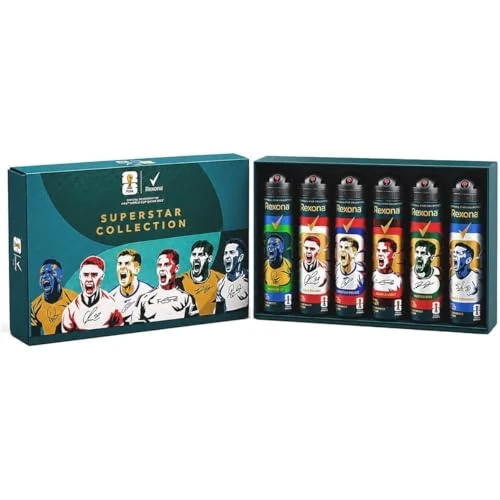 Offerta a tempo: Rexona Cofanetto Regalo FIFA World Cup 2026TM Superstar Collection, Deodoranti Spray Uomo Antitraspiranti, 72H di Protezione Contro Sudore e Odori, Idea Regalo per Tifosi, Invisible Ice Fresh, 6x150ml - 40% da 25.99 € a 15.59 €