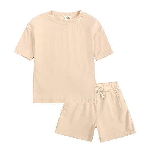 Offerta a tempo: Generico Completo Bambino Set 2 Pezzi in Cotone Tuta Sportiva con Tasche Pantaloncini e Basic T Shirt Completo Bambini Estivo Tuta Casual Tinta Unita Loose Fit per Ragazzi e Ragazze per 6-13 Anni - 0.00% da 26.99 € a 26.99 €