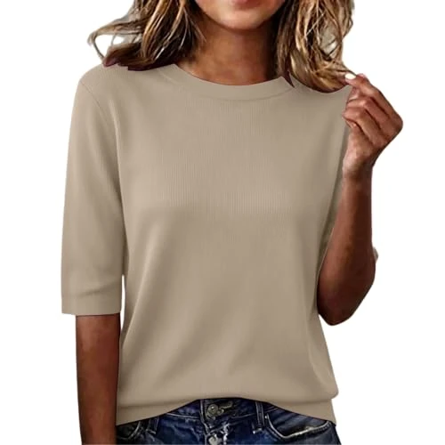 Offerta a tempo: Maglietta Donna Maniche Corte Elegante Estive T-Shirt Casual Girocollo Tinta Unita Magliette Base Tee Shirt Top Bluse Classica Comoda e Versatile T-Shirt Moda Abbigliamento - 0.00% da 9.99 € a 9.99 €