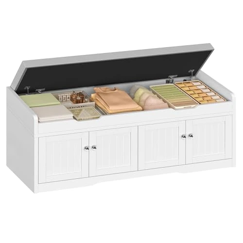 Offre limitée : TEENFON Banc Chaussures Entrée 120 cm Rembourré avec Portes, Rangement Caché, Étagères Réglables, Meuble d'Entrée Moderne, Capacité 136 kg, 120x35x50 cm, Blanc de 129.99 € à 123.49 € (5% de remise)