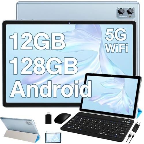 Offerta a tempo: 2026 Tablet 10 Pollici Android, 12GB RAM + 128GB ROM/TF 1TB, 5G WiFi, Bluetooth 5.0, Batteria 6000mAh, 5+8 MP Camera, Widget, GPS, Widevine L1, GMS, Tablet con Custodia, Mouse e Tastiera - Blu - 36% da 129.99 € a 82.99 €