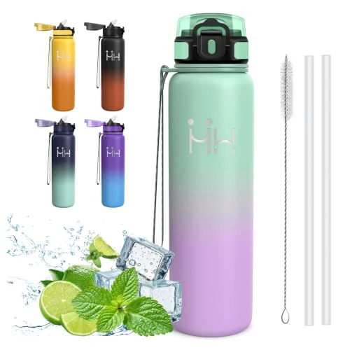 Limited-time offer: Mujigaga Insulated Water Bottle, 1 Litre Water Bottle, BPA Free, Water Bottles with Straw, 18/8 Stainless Steel, Leakless, with Straw Brush, Water Bottles for Office, Gym, Mountain from 18.66 £ to 18.66 £ (save 0.00%)
