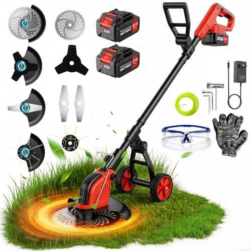 Oferta limitada: 12 Inch Desbrozadora a Bateria con Ruedas, Cortabordes Electrico de 800W con Pantalla LCD, Desbrozadora Electrica 2 Baterías 6000 mAh, 4 Tipos de Cuchillas para Césped, Jardín, Patio de 139.99 € a 139.99 € (ahorro 0.00%)