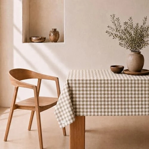 Offerta a tempo: svet Tovaglia Antimacchia Tocco Tessuto Extra Morbido, Tavolo Rettangolare, Cotone Impermeabile, 140 x 300 cm (Quadro Vichy Beige) - 32% da 24.99 € a 16.99 €