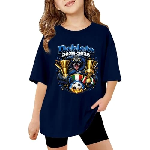 Offerta a tempo: Generico Maglietta Calcio Doblete 2025-2026 Bambino – T-Shirt Neroazzurra con Serpente e Coppe – Idea Regalo Tifosi Campioni - 0.00% da 16.99 € a 16.99 €