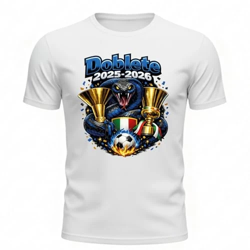 Offerta a tempo: Generico Maglietta Calcio Doblete 2025-2026 Adulto – T-Shirt Neroazzurra con Serpente e Coppe – Idea Regalo Tifosi Campioni - 0.00% da 15.99 € a 15.99 €