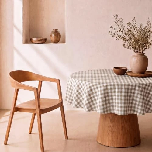 Offerta a tempo: svet Tovaglia Antimacchia Tocco Tessuto Extra Morbido, Tavolo Rotondo, Cotone Impermeabile, Diametro 140 cm (Quadro Vichy Beige) - 32% da 24.99 € a 16.99 €