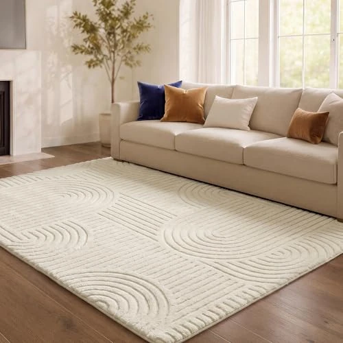 Offre limitée : SONGMICS Tapis de Salon Géométrique à Relief 3D, Polyester et Caoutchouc TPR, Lavable en Machine, Dos Antidérapant, 230 x 160 x 1 cm, Blanc Crème, pour Chambre, Entrée, Collection Hila TAR134WZ02 de 45.99 € à 45.99 € (0.00% de remise)