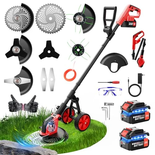 Offerta a tempo: Decespugliatore Tagliabordi a Batteria 30cm con Motore Brushless, 2 Batterie 3000mAh, 20000 Giri/min, 4 Lame, Asta Telescopica Regolabile, Decespugliatore Elettrico per Prato Erba Alta Bordi Giardino - 0.00% da 139.99 € a 139.99 €