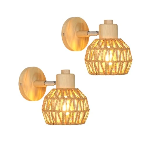 Offerta a tempo: DELIPOP 2 Pezzi Applique da Parete Interno, E27 Lampada da Parete in Rattan - 0.00% da 35.99 € a 35.99 €