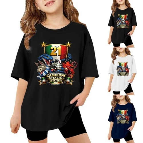 Offerta a tempo: Maglietta Celebrativa Campioni D’Italia 2025 2026, Bambino T Shirt Calcio, Maglia 21 Scudetto T-Shirt con Stemma Tricolore, Trofeo E Serpente, Grafica Animali - 0.00% da 15.98 € a 15.98 €