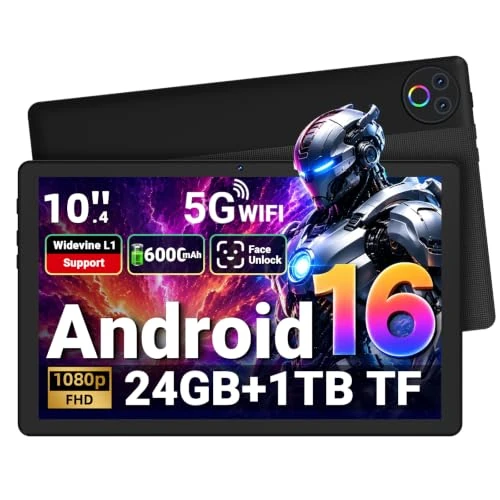 Offerta a tempo: Gleeso Tablet 10 Pollici｜Tablet con Android 16｜Android Tablet con 24GB RAM 1TB TF｜6000mAh｜Sblocco Facciale｜BT 5.4/WiFi 5G｜8MP Fotocamera, Portatile Tablet per Studenti e Aziende - Nero - 34% da 129.99 € a 85.49 €