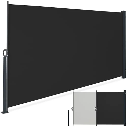 Offerta a tempo: tectake® Tenda Laterale Avvolgibile, Estensibile, 300 x 200 cm, Paravento da Esterno, Tenda Parasole Esterno, in Acciaio, per Giardino, Balcone e Terrazza, Frangivista Frangivento da Esterno - Nero - 15% da 74.90 € a 63.78 €