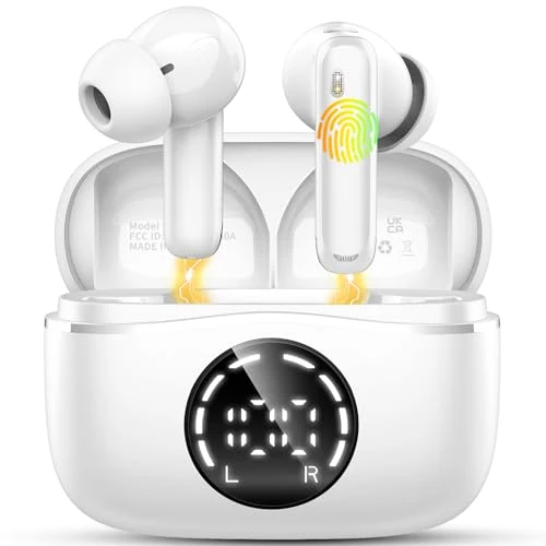 Offerta a tempo: Nerunsa Cuffie Bluetooth 5.4 2026, 50 Ore di Autonomia – Cuffiette In Ear con 4 Mics ENC Cancellazione Rumore (Bianco) - 78% da 89.99 € a 19.99 €