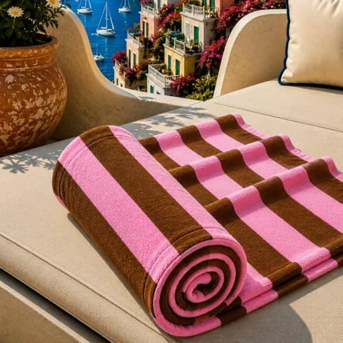 Offerta a tempo: PETTI Artigiani Italiani - Telo Mare Microfibra, Asciugamano Mare o Piscina, Telo per Lettino Spiaggia, Grande 90x180 cm, Righe Marrone Rosa - 50% da 19.90 € a 9.99 €