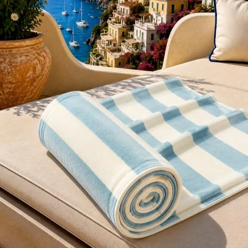 Offre limitée : PETTI Artigiani Italiani - Serviette de Plage en Microfibre, Serviette de Plage ou de Piscine, Serviette de Bain de Plage, Grande Taille 90x180 cm, Rayures Blanches et Bleu Clair de 19.90 € à 19.90 € (0.00% de remise)