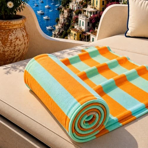 Offerta a tempo: PETTI Artigiani Italiani - Telo Mare Microfibra, Asciugamano Mare o Piscina, Telo per Lettino Spiaggia, Grande 90x180 cm, Righe Arancio Tiffany - 50% da 19.90 € a 9.99 €