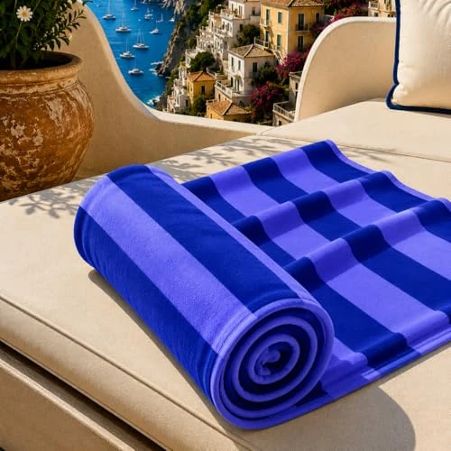 Oferta limitowana: PETTI Artigiani Italiani Ręcznik plażowy z mikrofibry, ręcznik plażowy lub basen, ręcznik plażowy, duży 90 x 180 cm, elektryczny niebieski indygo w paski z 117.43 zł na 94.21 zł (oszczędź 19.77%)