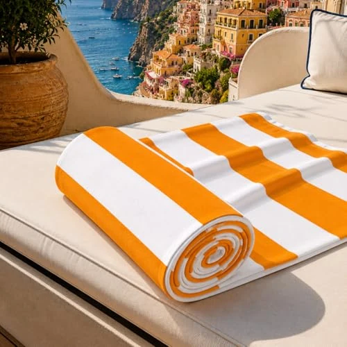 Oferta limitowana: PETTI Artigiani Italiani Ręcznik plażowy z mikrofibry, ręcznik plażowy lub basen, ręcznik plażowy, duży 90 x 180 cm, w paski, biały pomarańczowy z 117.43 zł na 94.59 zł (oszczędź 19.45%)