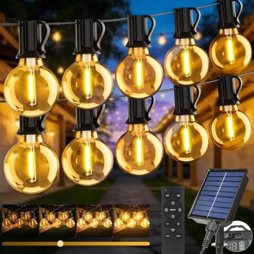 Offerta a tempo: Catena Luminosa Esterno Solare 15M, Luci Solari da Giardino con Telecomando, 17+1 Lampadine LED G40, IP65 Impermeabile, Dimmerabile, Lucine Esterno Energia Solare per Patio Balcone Gazebo Matrimonio - 37% da 29.99 € a 18.99 €
