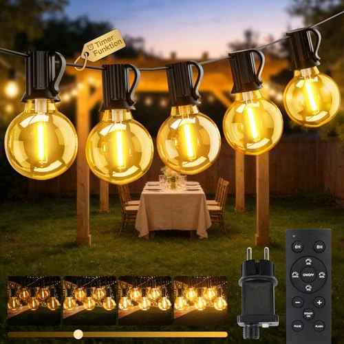 Offerta a tempo: Catena Luminosa Esterno 20M, Impermeabile Luci da Esterno Giardino, LED Lampadine da Esterno Giardino Dimmerabile con Telecomando, Filo Luci da Esterno per Festival Decorative , Matrimoni, Terrazze - 0.00% da 29.99 € a 29.99 €