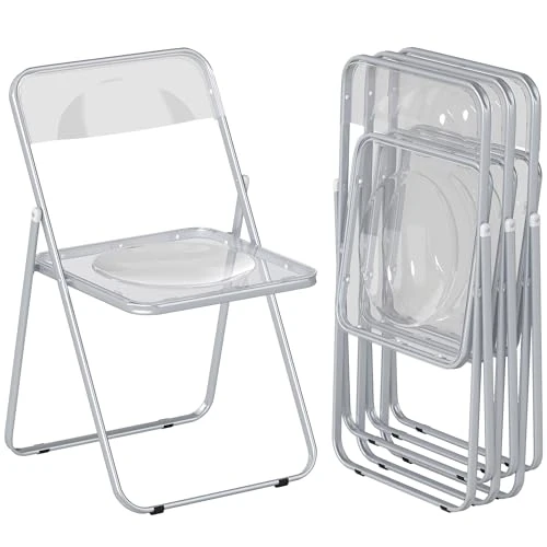 Offerta a tempo: HOMCOM Set di 4 Sedie Pieghevoli in Acrilico, Sedie Richiudibili da Interno Salvaspazio con Struttura in Acciaio, Sedia Pieghevole Portatile per Casa Ufficio Cucina Eventi, 47x48x75 cm, Trasparente - 0.00% da 79.95 € a 79.95 €