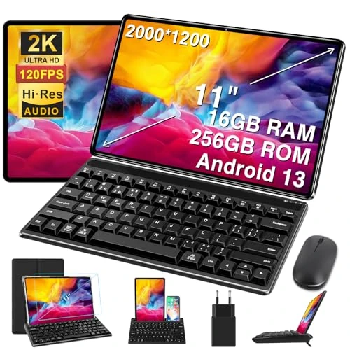 Offerta a tempo: SUAAT Tablet Android da 11 pollici, 16 GB RAM + 256 GB ROM + TF 1 TB, display 2K 2000 x 1200, Octa-Core, 8600 mAh, 5G Wi-Fi, GPS, BT 5.0, 13 MP + 5 MP, Type-C, corpo in metallo, con custodia, tastiera - 50% da 199.00 € a 99.99 €