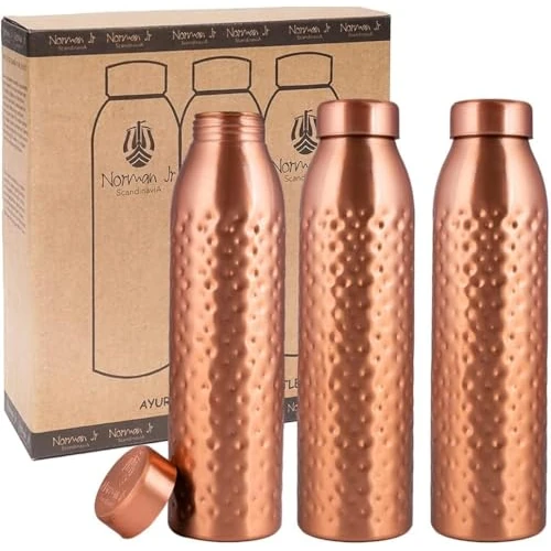Oferta limitada: NORMAN JR. Set de regalo de 3 piezas: Botella de agua de cobre 100% puro y ayurvédico (1 L), acabado martillado; set para hombres y mujeres. Regalo ideal para el Día del Padre o el Día de la Madre. de 81.99 € a 81.99 € (ahorro 0.00%)