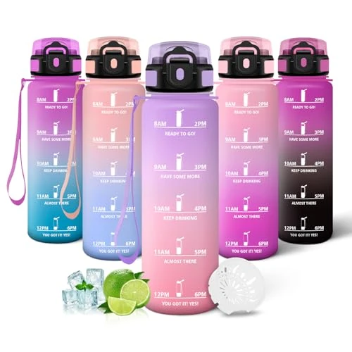 Offre limitée : Motswedi Gourde Sport, 500ml, Anti Fuite, Bouteille Plastique, Bouteille d'eau avec Marqueur de Temps, Gourde eau Reutilisable, pour le Fitness, Yoga, les Sports de Plein Air, Violet/Rose de 10.91 € à 10.91 € (0.00% de remise)