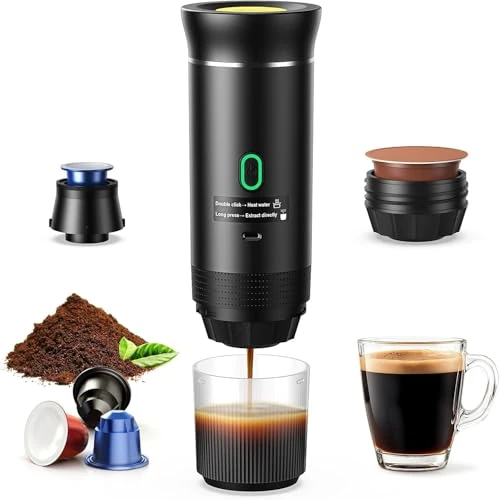 Offerta a tempo: Macchina da Caffè Espresso Elettrica Portatile, Macchina Caffe Portatile 3 In 1 Macchina Caffe, 5 Minuti Auto-Riscaldamento, con USB-C, Compatibile con Piccole Capsule, Grandi Capsule, Caffe Macinato - 0.00% da 65.99 € a 65.99 €