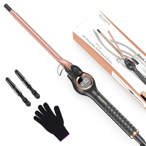 Zeitlich begrenztes Angebot: BESTOPE PRO Lockenstab 9mm Kleine Locken, Schnelle Heizung Lockenstäbe Extra Lang, Multi-Temperatur Hair Curler mit LCD-Display & Klemme, Friseur Handschuh von 23.99 € auf 20.39 € (15% Rabatt)