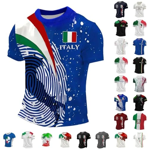 Offerta a tempo: Generico Maglietta Uomo Manica Corta Maglia Calcio Italia T-Shirt con Bandiera Italiana Classico Camicia Maglia Italy Traspirante Magliette per Celebrazione Blau M - 0.00% da 15.98 € a 15.98 €