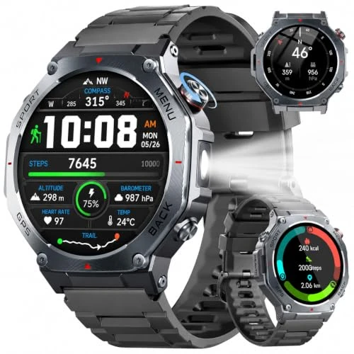 Offerta a tempo: 2026 Smartwatch Uomo GPS,1.43" AMOLED Militari Orologio Smartwatch,5ATM - 54% da 129.99 € a 59.99 €